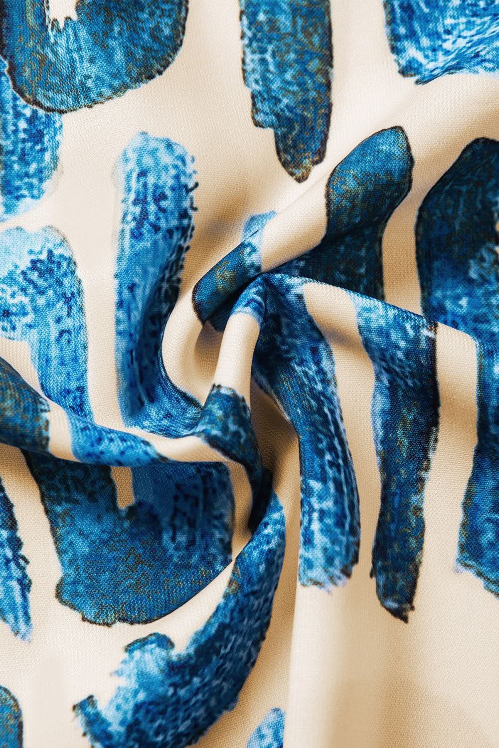 Beige Embroidered Puff Sleeve Frilled Neck Printed Top - Love Salve